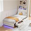 BPKADHY Letto imbottito con LED, 90 x 200 cm, letto singolo con 2 cassetti e rete a doghe, testiera con vano portaoggetti e USB, letto funzionale, letto per ragazzi, con schienale, struttura del letto