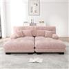 Rvjiahe Cloud Divano angolare per soggiorno, divano doppio in ciniglia con 2 cuscini lombari e 2 cuscini decorativi, divano imbottito con braccioli larghi e 2 ottomani (rosa+2 posti)