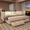 Trdlpyn Divano Letto LED con Porte USB + Tipo-C, Divano letto 90x190 cm con Letto estraibile, Due Cassetti e Pannelli Laterali Portaoggetti, Letto Imbottito Velluto con Rete a Doghe, Senza Materasso, Beige