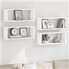 Tonture Scaffali a cubo, 4 pezzi, in legno bianco, 60 x 15 x 23 cm, mensola sospesa, libreria, organizer decorativo per soggiorno, camera da letto