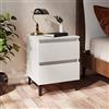 ZQQLVOO Comodino industriale bianco, 40 x 35 x 50 cm, con due cassetti e quattro gambe in metallo in legno, stabile tavolino con molto spazio, facile da pulire, moderno
