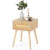 KOMFOTTEU Camera da Letto con Cassetto in Rattan, Comodino in Legno, Tavolo Laterale Stretto con Gambe in Pino, Comodino per Soggiorno, 40 x 40 x 55 cm, Naturale (1)