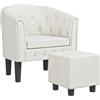 fsahslih Poltrona da club con poggiapiedi, bianca, moderna poltrona da cocktail in ecopelle con cuciture a bottoni, poltrona lounge per soggiorno, camera da letto e ufficio, 70 x 56 x 68 cm