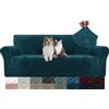 YSTELLAA Copridivano Velluto 3 Posti con Braccioli, Copridivani AntiGraffio Gatto, Fuzzy Copri Divano Elasticizzato Elastico, Universale Sofa Cover Antimacchia Lavabile Antiscivolo, Verde Scuro