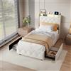 BSCFHCZ Letto Singolo 90x200 in Velluto Beige con 2 Cassetti e Luci LED RGB, Testiera con Portaoggetti e Ricarica USB Type-C, Letto Imbottito Chesterfield Salvaspazio per Ragazzi e Ospiti, Senza Materasso