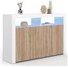 IDMarket - 110 cm ELIGHT Credenza a 3 ante con luce LED e nicchie in legno bianco ed effetto faggio