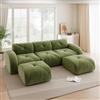 NuvlaGu Divano modulare a forma di U a 3 posti con 2 sgabelli, divano cloud senza cornice, in ciniglia, morbido divano lounge antiscivolo, flessibile combinabile, senza montaggio, soggiorno verde
