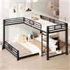 Idemon Letto a castello in metallo a forma di L, 90 x 200 cm, 140 x 200 cm, colore: nero