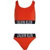 Calvin Klein Bambina Bikini Bralette Set con Fascia con Logo, Rosso (Flaming Chili), 14-16 Anni