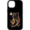 Feline Lunar Visions Custodia per iPhone 14 Gatto verde luminoso che ulula foresta della luna