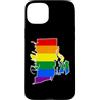 Rhode Island Map USA State Rainbow Pride Custodia per iPhone 15 Plus Rhode Island Mappa USA Stato Arcobaleno Flag Orgoglio