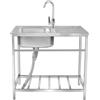 FTGENSM Lavello cucina commerciale acciaio inox con piano lavoro, vasca singola indipendente per preparazione ristorante, lavello verdure con rubinetto e ripiani(Single layer)