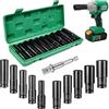 Huucozn 11 Pezzi Set Bussole a Impatto Profondo da 1/2'' 10/12/13/14/15/16/17/19/22/24 mm con Adattatori Set Chiavi a Bussola Bussole Metriche Esagonale per Chiavi Elettriche, Chiavi a Cricchetto