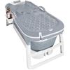 HUOLE Vasca da bagno pieghevole per adulti, bagno in pile all'aperto, 118 x 60 x 53 cm, portatile, pieghevole, con coperchio e rulli per massaggi, cestino per sapone, per bagno e doccia (grigio) B)