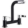 Littleduckling Rubinetti da cucina a doppia leva a 2 fori con beccuccio girevole a 360°, rubinetto per lavello da cucina a doppia maniglia, design a ponte centrale da 180 mm, montaggio a ponte 1/4 di giro, corpo in