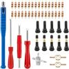 Wotrilw 47 Pezzi Smontavalvole, Kit Installazione Stelo in Alluminio TR413 45 mm con Nuclei, Tappi e Chiave 4 Vie per Riparazione Auto, Moto e Bici, Pneumatici Tubeless