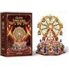 STRUCWOOD Puzzle 3D in legno con ruota panoramica, kit fai da te per casa delle bambole, modello da circo, set di artigianato in stile natalizio con musica leggera, regali per adulti e adolescenti