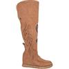 Malu Shoes Stivali Donna Indianini Cuoio Scamosciati Alti sopra al Ginocchio Frange Zeppa Interna 5 cm Cinturino Fibbia Stemma Moda