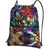 WHJDPP Zaino con coulisse con stampa a farfalla colorata disegnata a mano - Borsa sportiva leggera impermeabile con tasca con cerniera - palestra, viaggi, yoga ed escursionismo