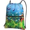 HJFCZH Sea World Prints, zaino con cerniera e coulisse, ultra resistente, impermeabile, per viaggi e sport, custodia leggera e pieghevole