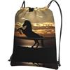 YYHHAOFA The Sunset Stallion Prints, zaino con cerniera e coulisse, impermeabile, da viaggio, con tasca frontale e organizer interno