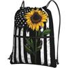 YYHHAOFA Zaino con cerniera e coulisse con stampa di girasole e bandiera americana, impermeabile, da viaggio, con tasca frontale e organizer interno