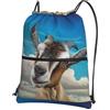 YYHHAOFA Zaino con cerniera e coulisse con stampa di capra blu, borsa da viaggio impermeabile con tasca frontale e organizer interno