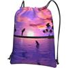 YYHHAOFA Sunset Delphins - Zaino con cerniera e coulisse, impermeabile, da viaggio, con tasca frontale e organizer interno