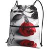 YYHHAOFA Rote Rose Prints, zaino con coulisse e cerniera, leggero, impermeabile, con tasca frontale, per viaggi, sport e yoga