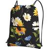 WHJDPP Zaino con cerniera e coulisse con stampa di girasoli e camomilla, leggero, impermeabile, con tasca frontale e organizer interno, ideale per viaggi, yoga ed escursionismo