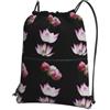 YYHHAOFA Zaino vintage con stampa di fiori di loto rosa con coulisse e cerniera, borsa da viaggio impermeabile con tasca frontale e organizer interno