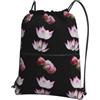 YYHHAOFA Zaino vintage con stampa di fiori di loto rosa con coulisse e cerniera, leggero e impermeabile, con tasca frontale, per viaggi, sport e yoga