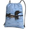 YYHHAOFA Loon Birds Prints, zaino con cerniera e coulisse, leggero, impermeabile, con tasca frontale, per viaggi, sport e yoga
