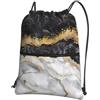 YYHHAOFA Zaino con cerniera e coulisse con stampa marmorizzata in lamina d'oro nero bianco - Borsa da viaggio impermeabile con tasca frontale e organizer interno