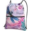 WHJDPP Zaino con cerniera e coulisse con stampa di libellule rosa e blu - Borsa sportiva leggera impermeabile con tasca frontale e organizer interno - ideale per viaggi, yoga ed escursionismo