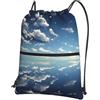 WHJDPP Zaino con cerniera e coulisse con stampa blu cielo e nuvole bianche - Borsa sportiva leggera impermeabile con tasca frontale e organizer interno - ideale per viaggi, yoga ed escursionismo