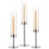 Sziqiqi 3 Pezzi Portacandele Candelabro Argento per Matrimonio - Portacandele in Metallo Candeliere Decorativo Candelabro con Vetro per Centrotavola di Nozze Natalizio Tavola Caffè Decorazione