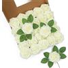 LEUCHTAMOR 25 rose artificiali in schiuma, bianche latte, realistiche al tatto, per bouquet da sposa, centrotavola, composizioni floreali, decorazioni per feste, casa