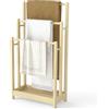 COSTWAY Portasciugamani in Legno da Terra, Porta Asciugamani a 3 Livelli con Mensola Inferiore, Dispositivo Anti-Ribaltamento, Supporto Leggero per Asciugamani da Bagno e Stanza Lavanderia (Naturale)