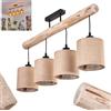 HOFSTEIN Soungou - Lampada da soffitto in metallo/legno/lino, colore nero/naturale/beige, design bohémien/scandinavo con asta in legno, 4 x E27, per soggiorno, sala da pranzo, camera da letto, cucina