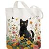 ANATTASOUL Borsa di Tela Shopper Donna Canvas Tote Bag Aesthetic Borse in Tela Cotone Borse Stoffa per la Scuola Lavoro Shopping Riutilizzabili Spesa（Fiori e Gattini）