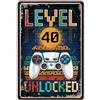 Sinekong Targa Vintage Metallo Level 40 UNLOCKED, Decorazione 40 Compleanno Uomo 40 Compleanno Decorazione Per gamer Divertenti Decorazione per Sala Da Gioco Retrò, Idea Regalo per Giocatori 20x30cm