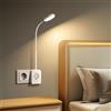Aigostar Lampada da Lettura LED con Spina e Presa di Corrente, Porte USB e Tipo C, Luce da Parete con Controllo Tattile, 3 Colori di Luce, Dimmabile, Bianco