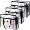 Novocloud 3 Pezzi Borse di Stoccaggio Grandi per Vestiti, 40L Borse Trasparente in Plastica, Borse Trasloco con Cerniere e Manici Rinforzati, Organizer Armadio per Coperte Piumoni Libro
