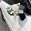 LIULINY 2 Pezzi Decorazione per Auto da Matrimonio, Fiore di Simulazione Decorazioni Auto Matrimonio, Fiocco Macchina Sposi con Ventose, Articolo Decorativo per Specchietti Feste Compleanno (Bianco)