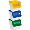 Acan Confezione da 3 contenitori impilabili in plastica con ruote, per raccolta differenziata, riciclaggio (carta, plastica e vetro, 36 litri, 36 x 38,5 x 38 cm)
