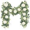 Artifolia 2 pezzi 1,8M Artificiali Ghirlanda di Rose Fiori Finti per Decorazioni, Ghirlanda Fiori Artificiali di Eucalipto seta per Decorativi Matrimonio Pareti, Festa Giardini, Esterno ed Interni, Bianco