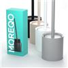 MOREQO - Scopino WC Design Grigio - Spazzolone Moderno con Supporto - Scopino da Terra Senza Bucare - Set Bagno Opaco