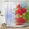 ASDCXZ Tenda da doccia floreale 120 x 200 cm, in tessuto impermeabile, primaverile, dipinta a mano, rosso, bianco, blu, colorato, floreale, per esterni, lavabile, in poliestere, con 8 ganci