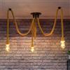 ANWIO Lampadario in Corda di Canapa Vintage, Lampada a Sospensione Industriale con 3 Attacco E27, Luce a Sospensione, Plafoniera Soffitto per Ristotante, Bar, Pranzo da Sala, Lampadine Escluse